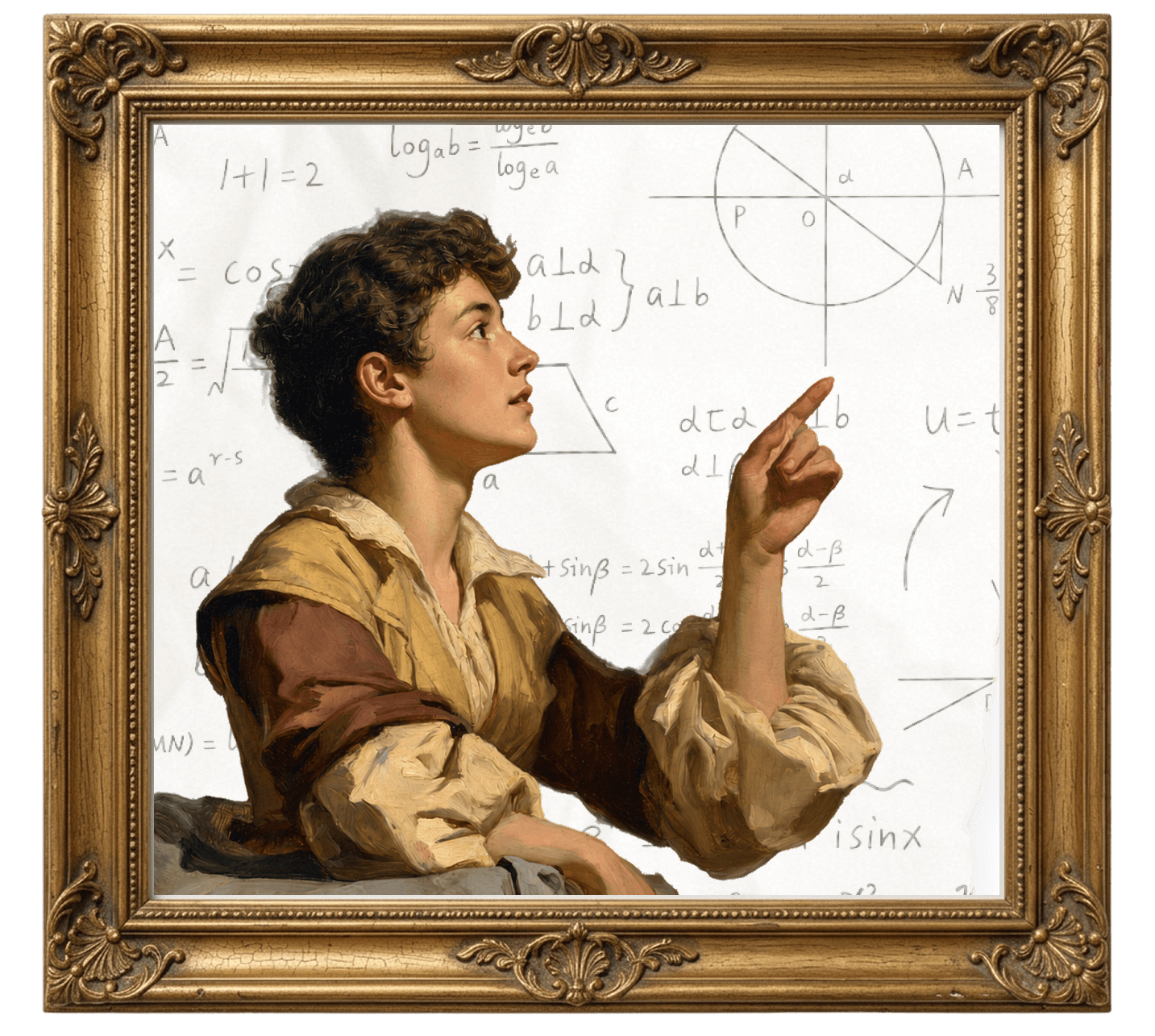 A collage illustrating a student learning with Aristotle